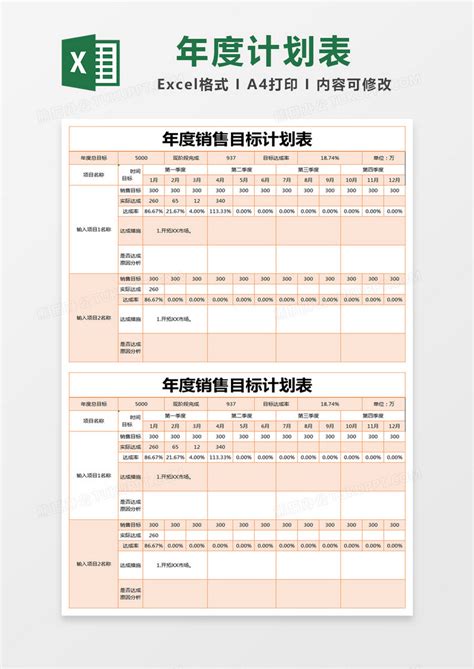 销售_橙色简约年度销售目标计划表EXCEL模版模板下载_图客巴巴