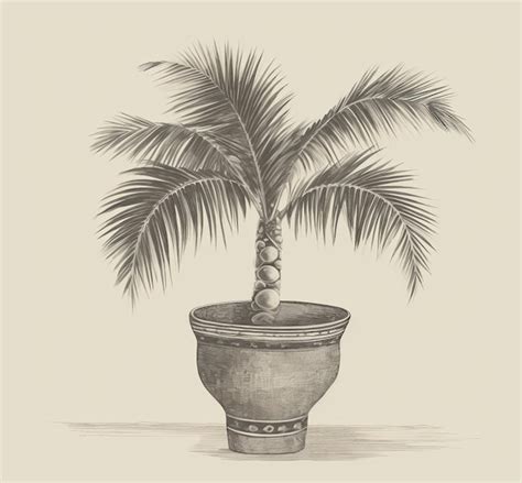 Un dibujo de una palmera en una maceta con un contorno negro | Foto Premium