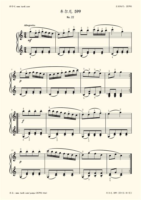 《车尔尼599 NO.22,钢琴谱》车尔尼|弹琴吧|钢琴谱|吉他谱|钢琴曲|乐谱|五线谱|高清免费下载|蛐蛐钢琴网