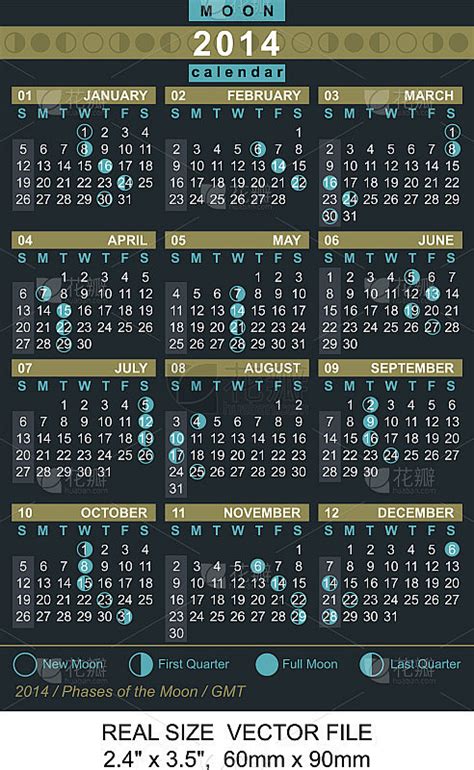 日历2014与月相/格林尼治标准时间