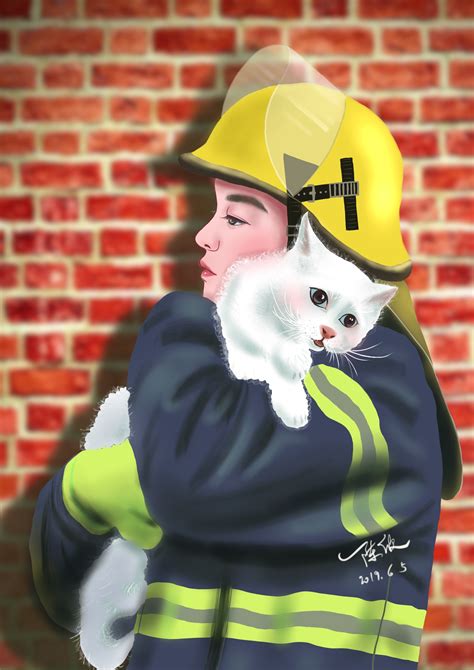 消防员暖心营救“离家出走”小猫咪|插画|创作习作|插画小欣 - 原创作品 - 站酷 (ZCOOL)