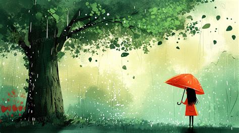 雨中抱花撑伞的女孩插画图片下载-正版图片402445118-摄图网