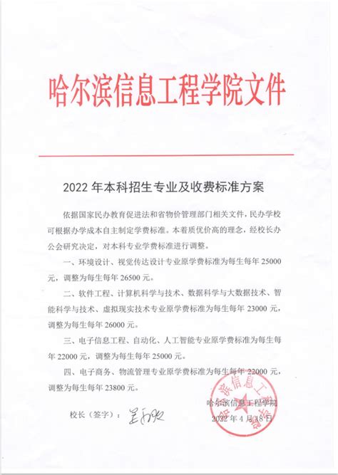 2022年本科招生专业及收费标准方案 - 学校快讯 - 哈尔滨信息工程学院-招生办