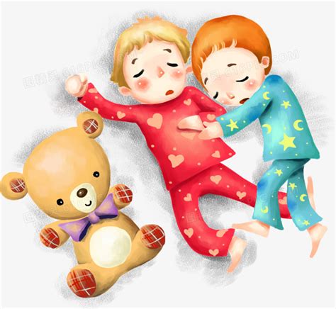 睡觉的卡通男孩与小熊图片免费下载_PNG素材_编号18minnr3g_图精灵