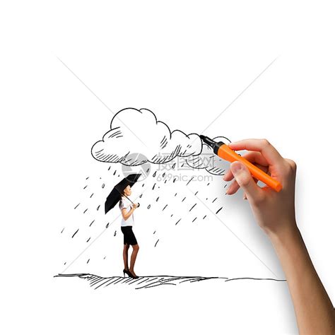 下着雨的女人女商人带着雨伞,手拉着雨高清图片下载-正版图片300483169-摄图网