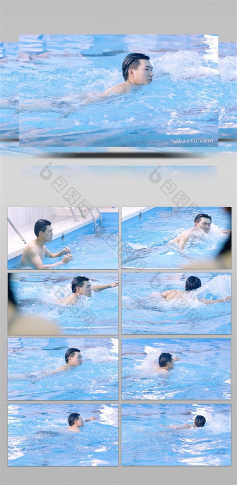 男生在游泳池游泳健身实拍MP4格式【视频下载】-包图网
