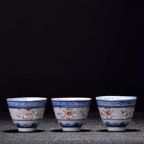 青花玲珑六件杯 景德镇七八十年代艺术瓷厂老厂货－京东珍品拍卖