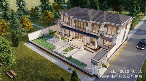 北京密云王家二层新中式别墅自建房设计图纸-免费图库-乡住