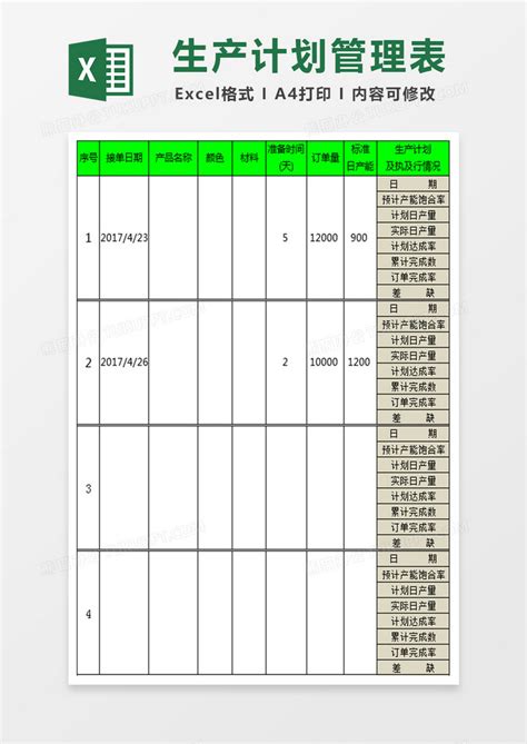 生产计划管理表表格Excel模板下载_熊猫办公