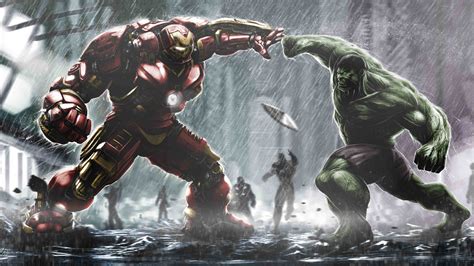 钢铁侠VS绿巨人4K壁纸 下雨背景 超级英雄电脑壁纸 - Like壁纸网
