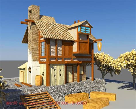 【房子3D模型】_欧式蓝绿房子3d模型下载_ID455313_免费3Dmax模型库 - 青模3d模型网
