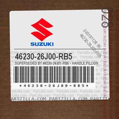Suzuki 46230-26J00-RB5 - Superseded by 46230-26J01-RB5 - HANDLE,PILLION ...