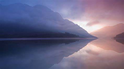 自然,日落,早晨,湖泊,雾霭,山脉-千叶网