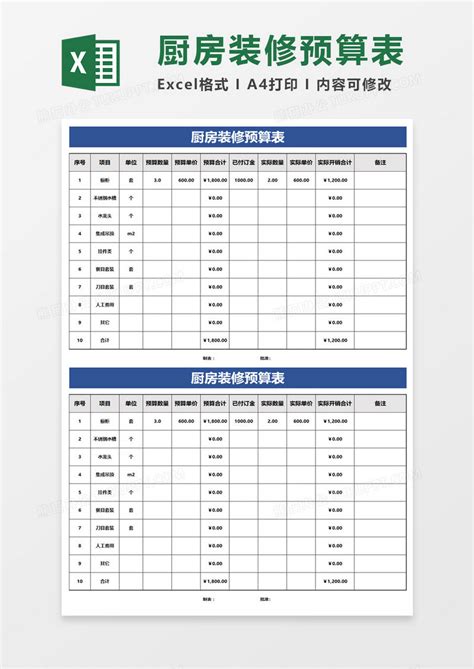 装修费用明细表模板_财务会计Excel模板下载-蓝山办公