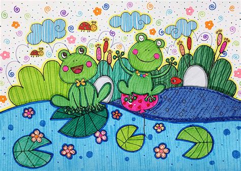 水彩笔-儿童画-欢乐青蛙|纯艺术|其他艺创|ninili - 原创作品 - 站酷 ...