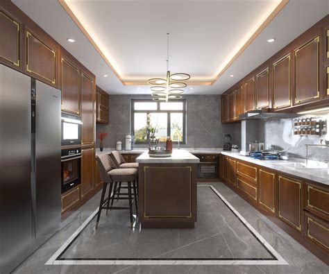 新中式风格厨房装修效果图 红色实木橱柜设计图大全_精选图集-橱柜网