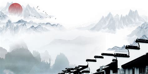 水墨中国风徽派建筑背景背景图片素材免费下载_熊猫办公