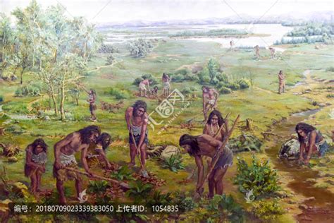 原始人生活场景中的石器时代人物插画图片素材_ID:423159614-Veer图库