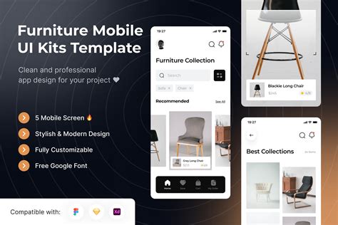家具App移动应用UI套件模板 Furniture Mobile App UI Kits Template – 设计小咖