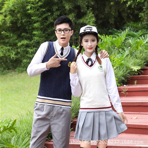 韩版藏蓝色中学生校服款式组图_中国制服设计网