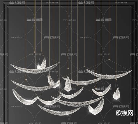 现代弧形水晶装饰吊灯3d模型下载_ID11973844_3dmax免费模型-欧模网