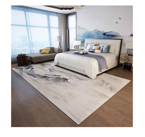 新中式客厅地毯现代简约中国风水墨灰色北欧轻奢卧室书房茶几毯-美间设计