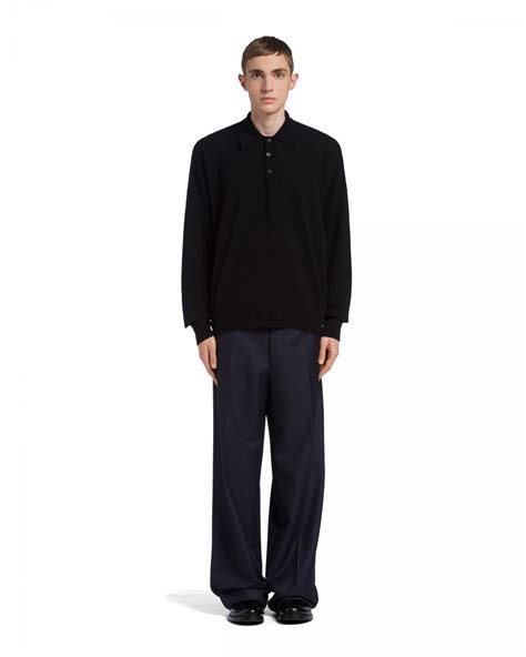 Mens Cashmere Polo Shirt Black | Prada Knitwear • Theatre Senza
