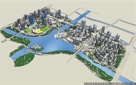 带河流现代城市规划设计su模型_城市规划_土木在线