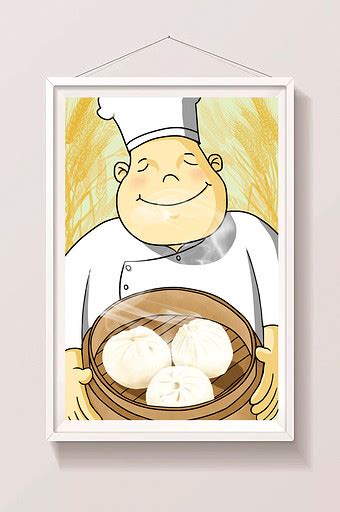 清新暖色卡通厨师包子插画插画原画1024*4575图片素材免费下载-编号1079652-潮点视频
