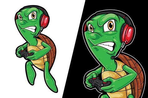 海龟游戏玩家矢量插画素材 Sea Turtle Gamer Vector Illustration – 设计小咖