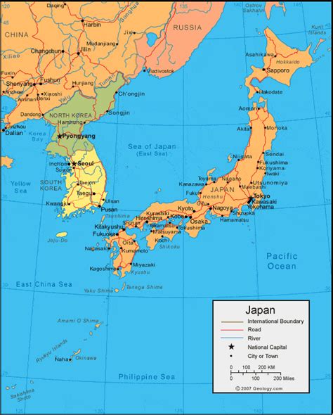 Political map of Korean and Japanese region, South Korea, North Korea ...