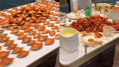 7人吃自助4小时狂炫300多个螃蟹，酒足饭饱堆满好几桌：饭量太大_腾讯视频