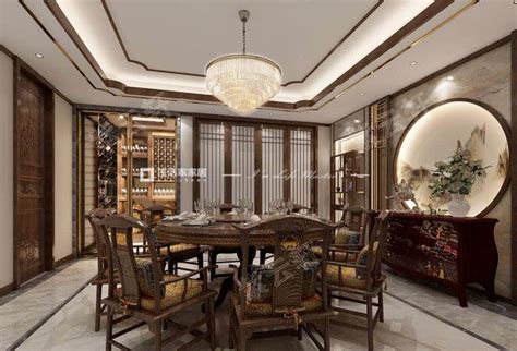 中式客厅带餐厅酒柜背景墙装修设计效果图 – 设计本装修效果图