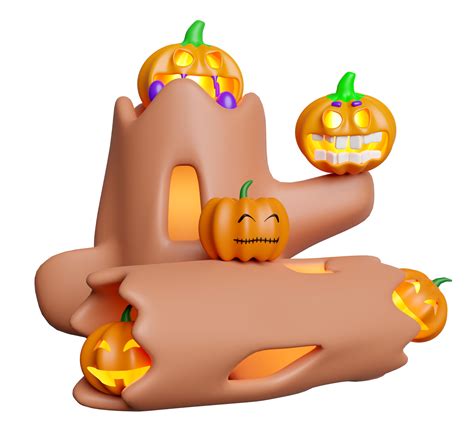 3d happy halloween party with pumpkin head, tree, timber isolated. 3d ...