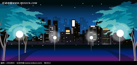 夜晚城市的路灯风景漫画PSD素材免费下载_红动中国