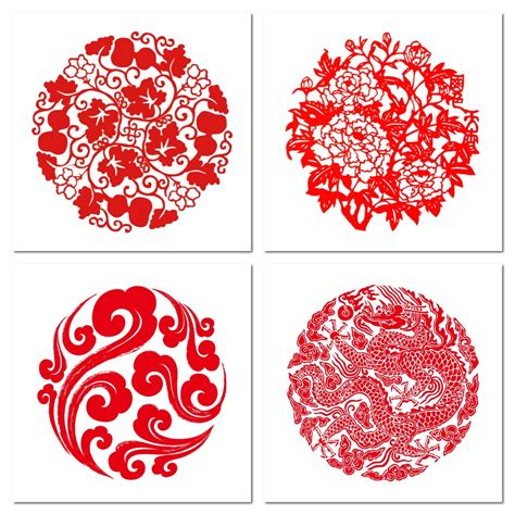 中式红色剪纸花纹png素材免费下载 - 觅知网