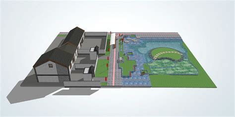 现代乡村坑塘设计SU模型 公园景观SU模型