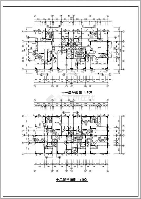 青岛市某居住区12层住宅楼全套建筑设计CAD图纸（含天面层）_住宅小区_土木在线