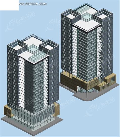 两栋正方形建筑办公楼3d模型3dmax素材免费下载_红动网