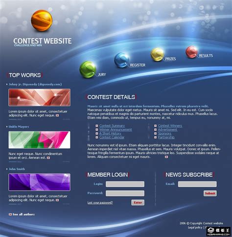蓝色设计大赛网页模板免费下载html│psd│flash - 模板王