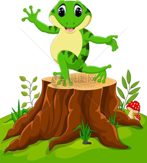 在树桩上跳舞的卡通有趣青蛙插画图片下载-正版图片303677647-摄图网