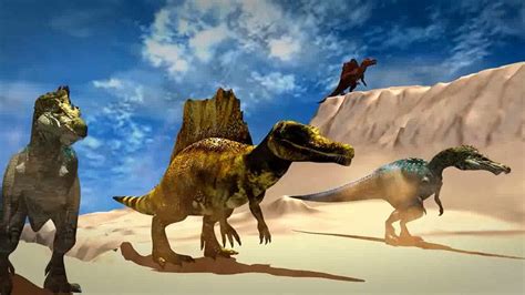 侏罗纪恐龙，棘龙和两头似鳄龙vs两头异特龙，三角龙突然冒了出来！
