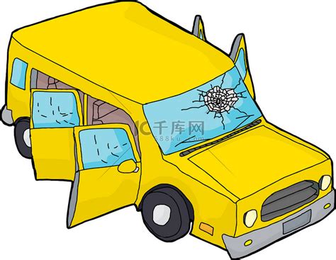 挡风玻璃破损的黄色 SUV高清摄影大图-千库网