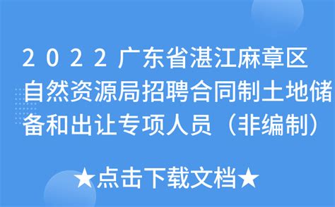 2022广东省湛江麻章区自然资源局招聘合同制土地储备和出让专项人员（非编制）公告