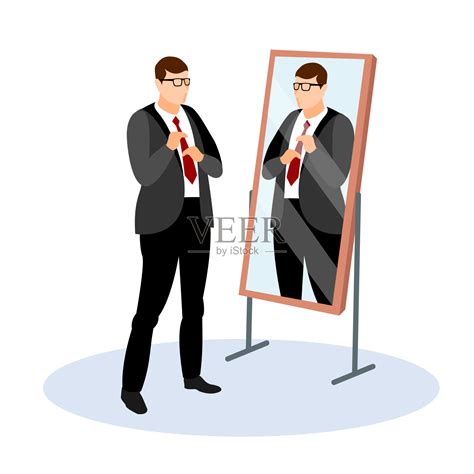 商人看着镜子里的自己。插画图片素材_ID:408793767-Veer图库