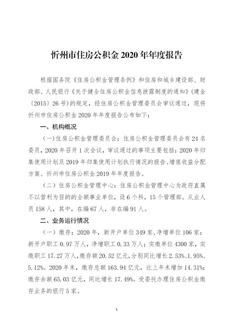 忻州市住房公积金管理中心2020年年度报告-山西忻州