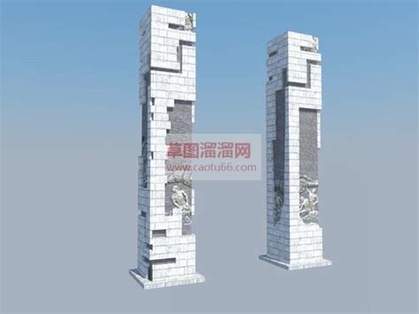 3D制作的石柱和墙壁高清摄影大图-千库网
