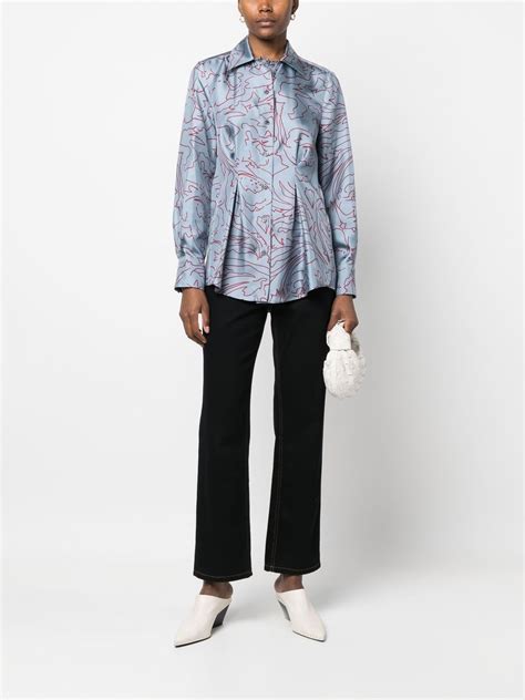 Ferragamo abstract-print Silk Pleated Shirt - Farfetch