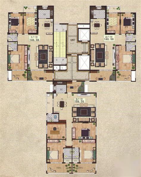 兴业家园妙乐阁、吉祥阁、如意阁户型，兴业家园3室2厅2卫1厨约146.00平米户型图，朝南朝向 - 潮州安居客