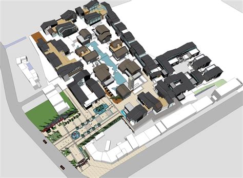 中式风格商业街景观设计方案sketchup模型 - SketchUp模型库 - 毕马汇 Nbimer